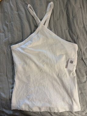 Old Navy White Ribbed One-Shoulder Camisole
